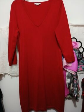 Calvin Klein Red V-Neck Knit Dress
